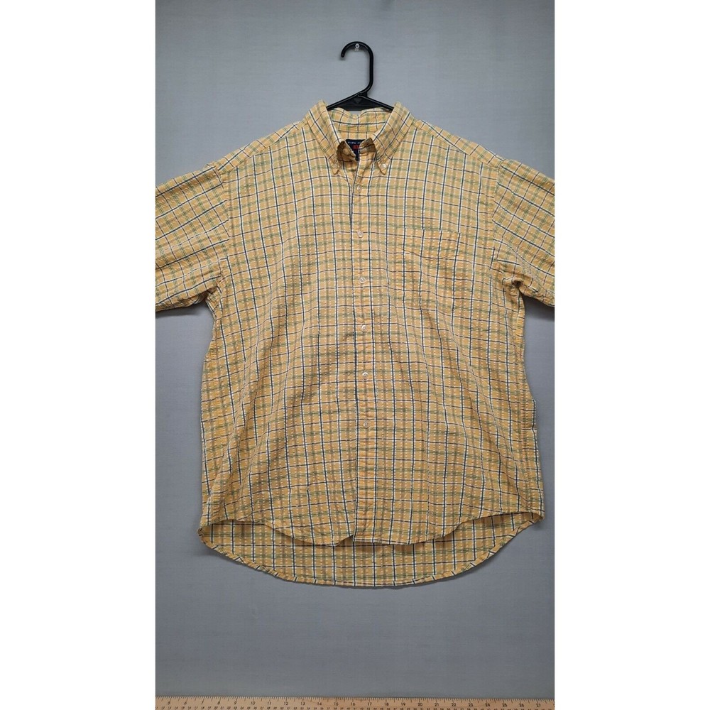 Mark Alexander Button Down Shirt Mens Short Sleeve Yellow Plaid Large L